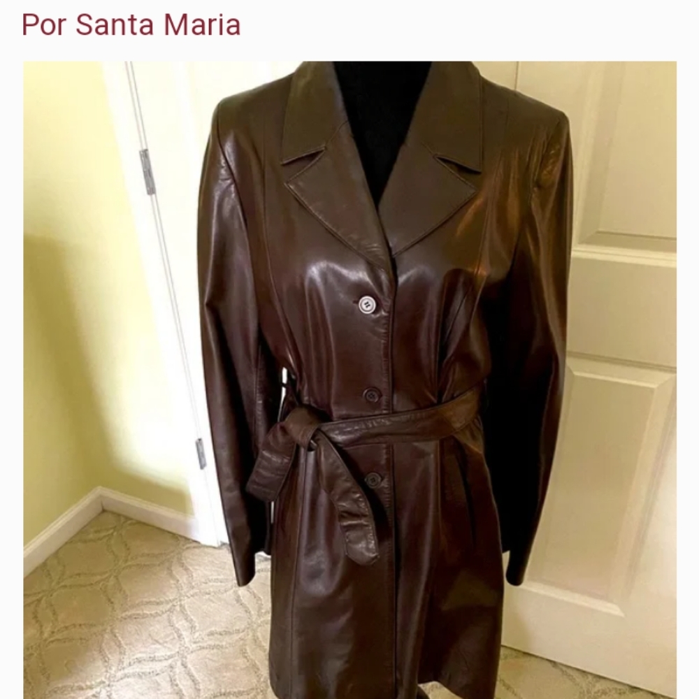 Por Santa Maria chocolate brown lamb leather trench coat size 42 (6)